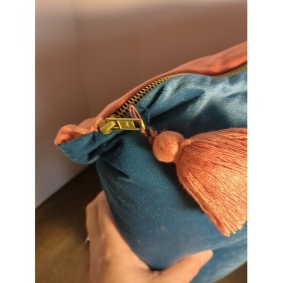 Distant Lands Peach And Blue Pillow With Tassels And Removable Cover 18" - Picture 4 of 8